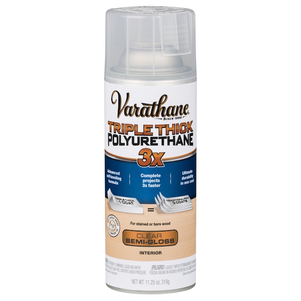 Varathane Triple Thick Polyurethane Wood Finish Spray, Clear, Semi-Gloss, 11.25 oz 318291 - main